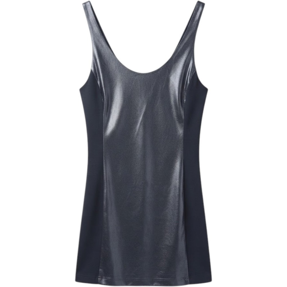 Free People Faux Leather Paneled Scoop Neck Mini Black Dress Small OB32054
